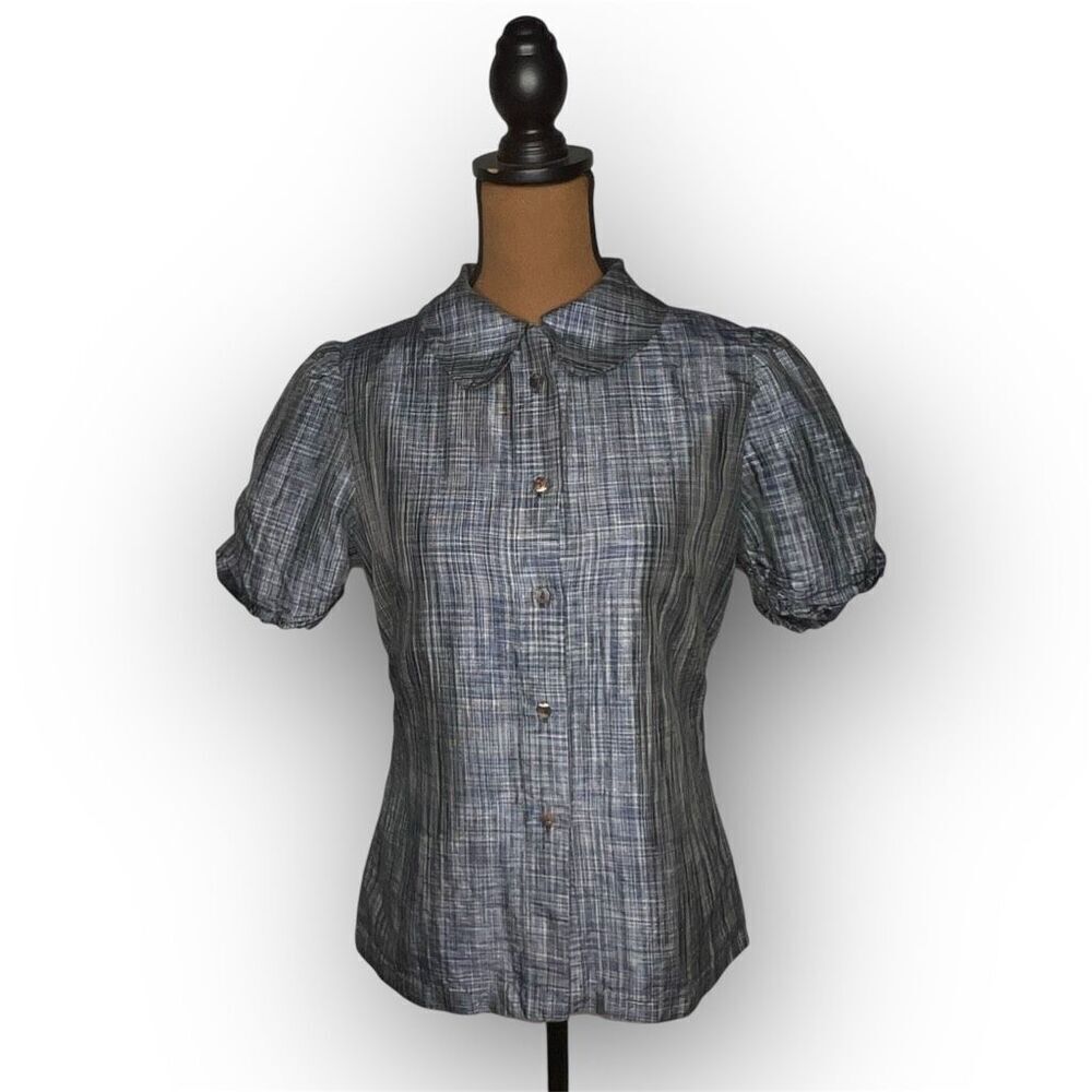 Marianne Kooimans Button Up Puff Sleeve 100% Silk Iridescent Blouse, Women’s 1